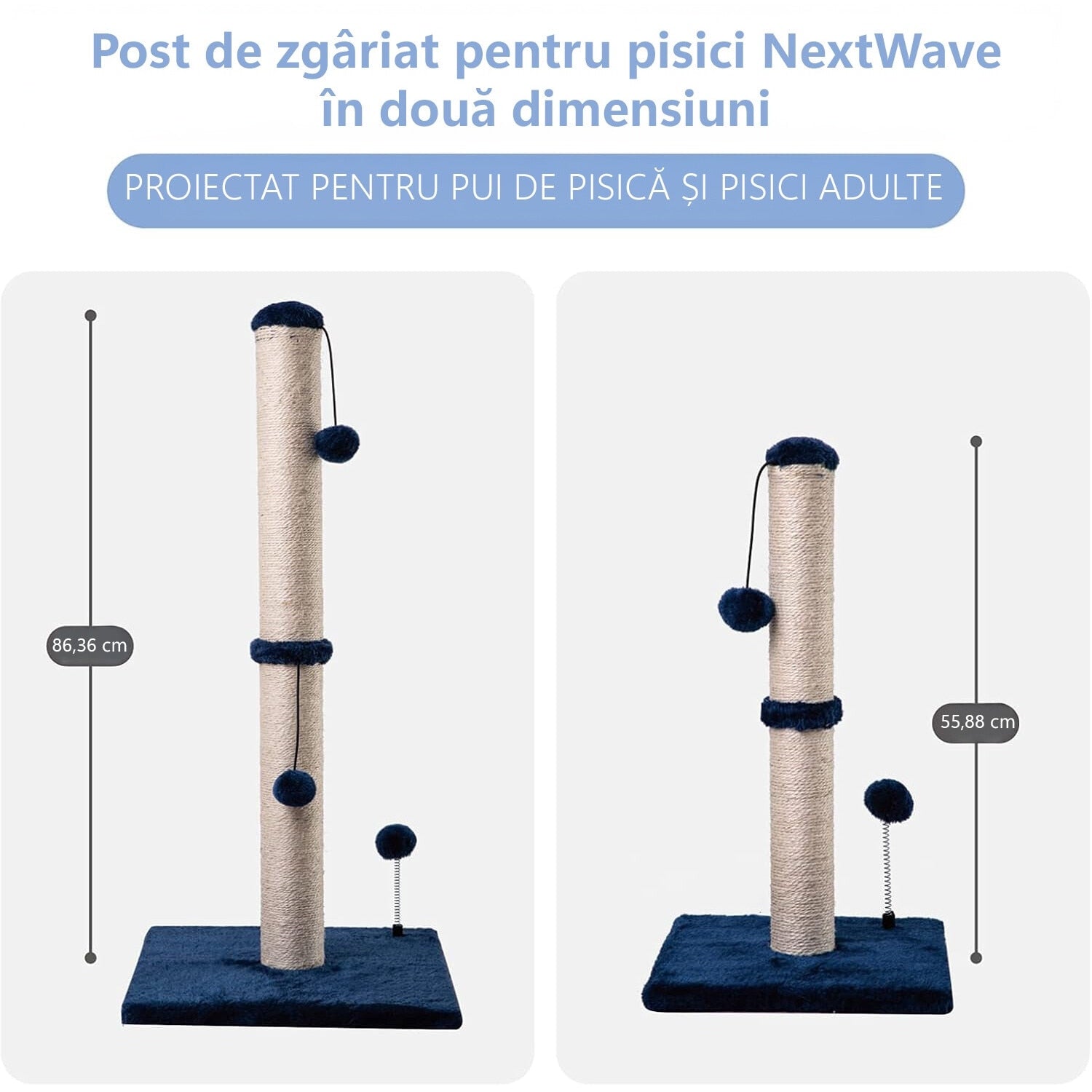 Ansamblu de joaca pentru pisici adulte sau pui, stalp pentru ascutit ghearelor, 2 bile suspendate, confectionat din sisan – imaginea 6