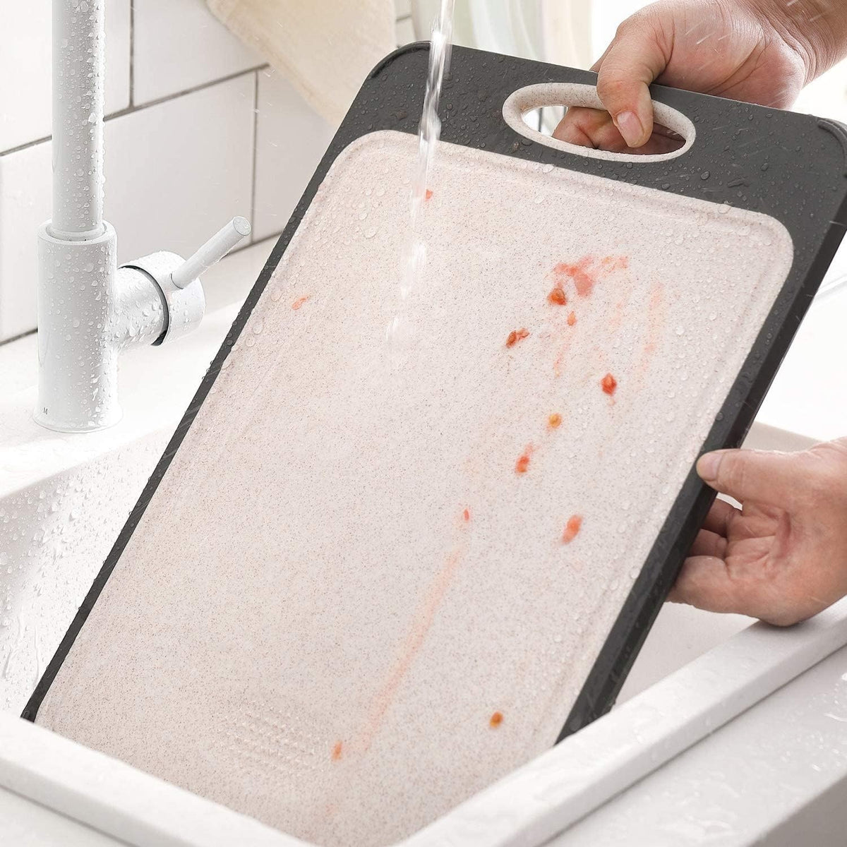Tocator de bucatarie Dublu fata-verso, Decongelare Rapida, Fata otel inoxidabil 304 pentru carne, verso PP pentru legume – imaginea 6