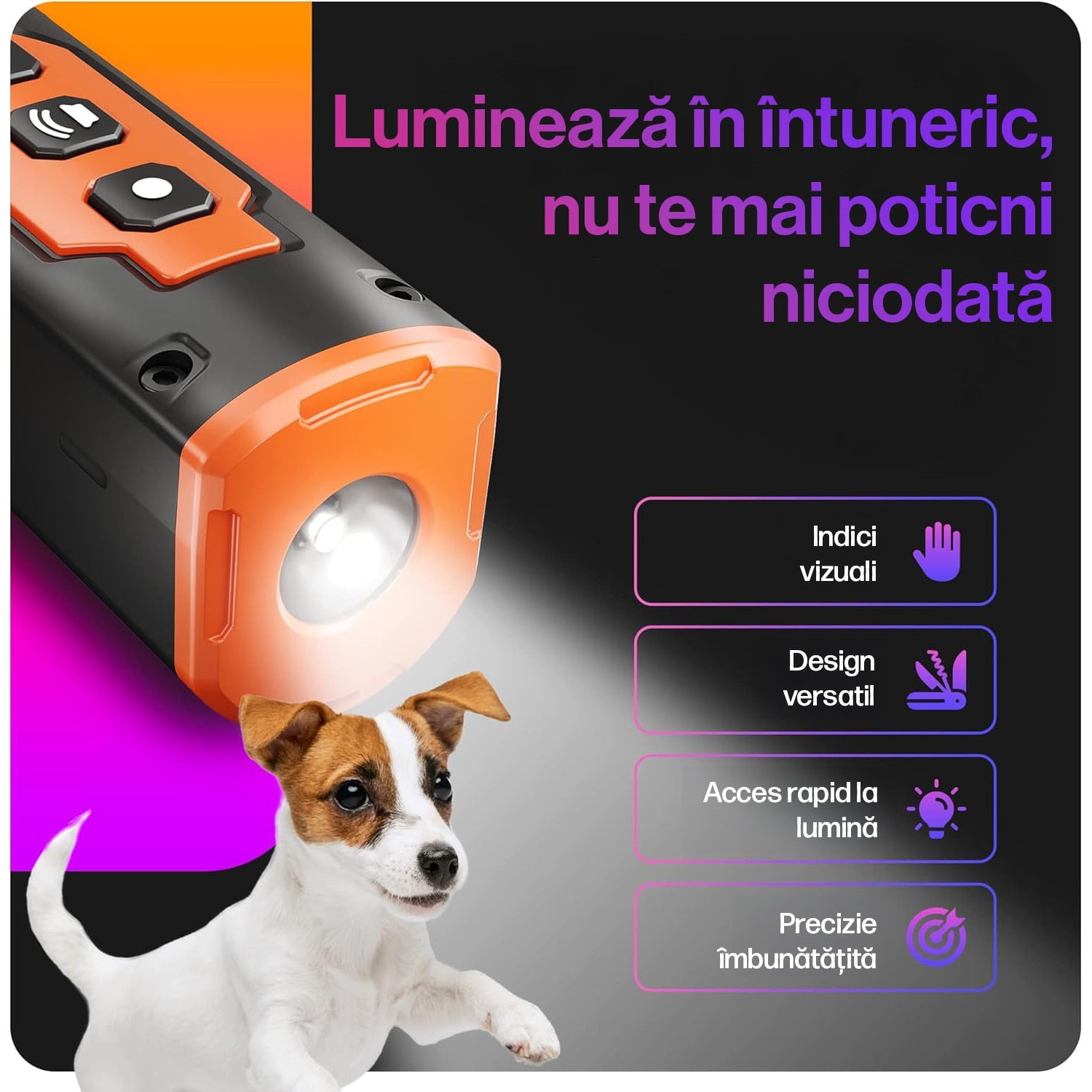 Dispozitiv antilatrat pentru caini, aparat cu ultrasunete si lanterna, 3 emitatoare sonice cu raza ultra-lung, descurajeaza – imaginea 6