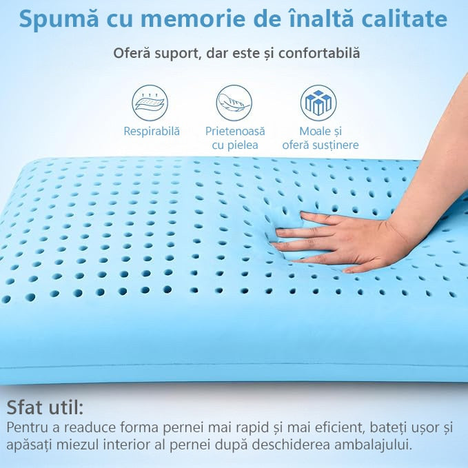 Perna ortopedica din spuma cu memorie cu gel BeGenius, Husa detasabila cu 2 zone termice, ergonomica ventilata pentru Gat si – imaginea 6