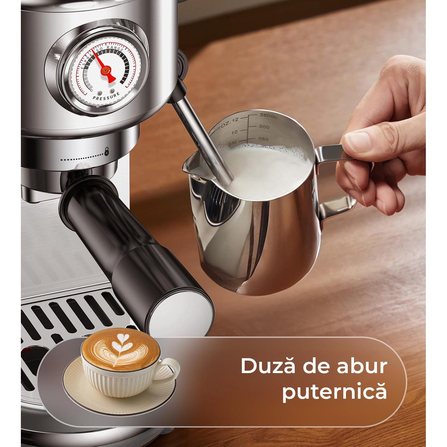 Espressor profesional NextWave® 20 bari, 1350W, rezervor 1.3L, din otel inoxidabil, spumator lapte integrat, functii – imaginea 6