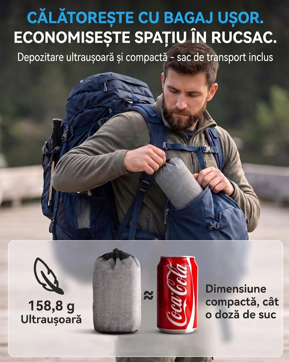 Pernă gonflabilă de camping NextWave®️, suport cervical ergonomic, supapă One-Click de umflare rapidă, bandă elastică – imaginea 6