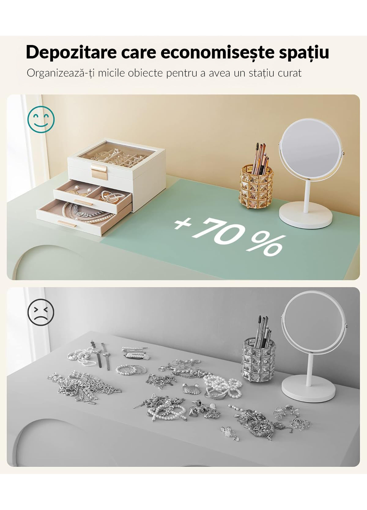 Cutie de bijuterii pe 3 niveluri cu 2 sertare, NextWave®, piele ecologica cu interior catifelat, spatii dedicate pentru – imaginea 6