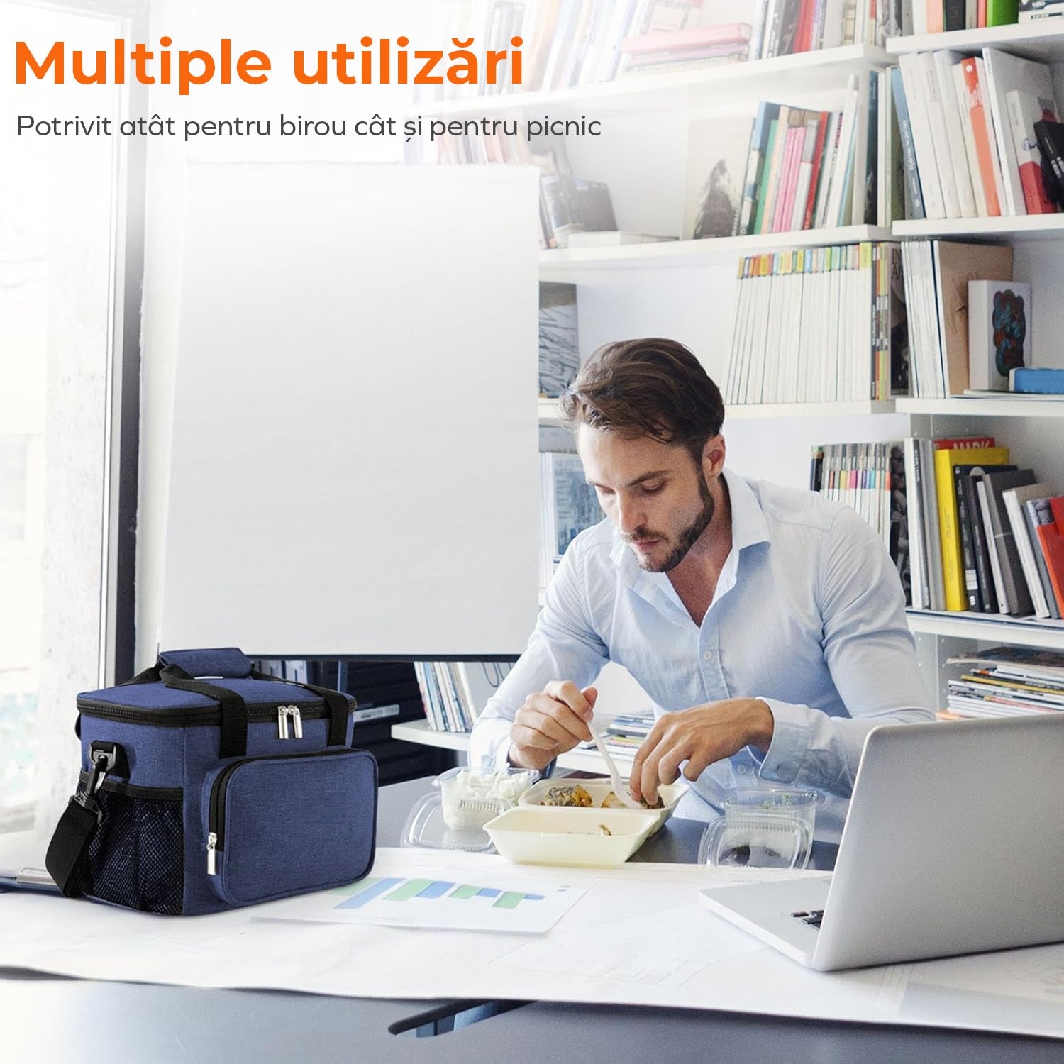 Geanta termoizolanta 9L NextWave® – portabila, cu compartiment spatios si buzunare laterale, curea ajustabila si maner – imaginea 6