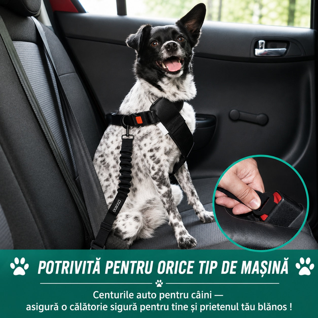 Centura auto NextWave® pentru siguranta cainilor, reglabila 61-79 cm, chinga din nailon rezistent cu cusaturi ranforsate – imaginea 6