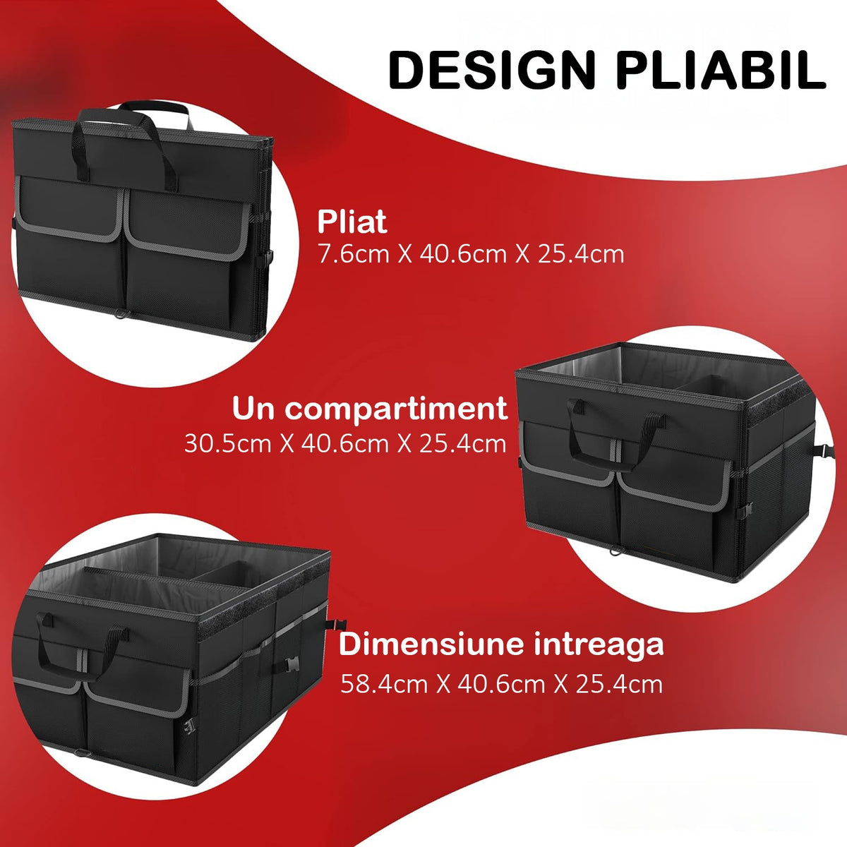Organizator portbagaj auto NextWave®️ cu chingi de ancorare si capac, Multifunctional, Pliabil, 9 compartimente, Capacitate – imaginea 6