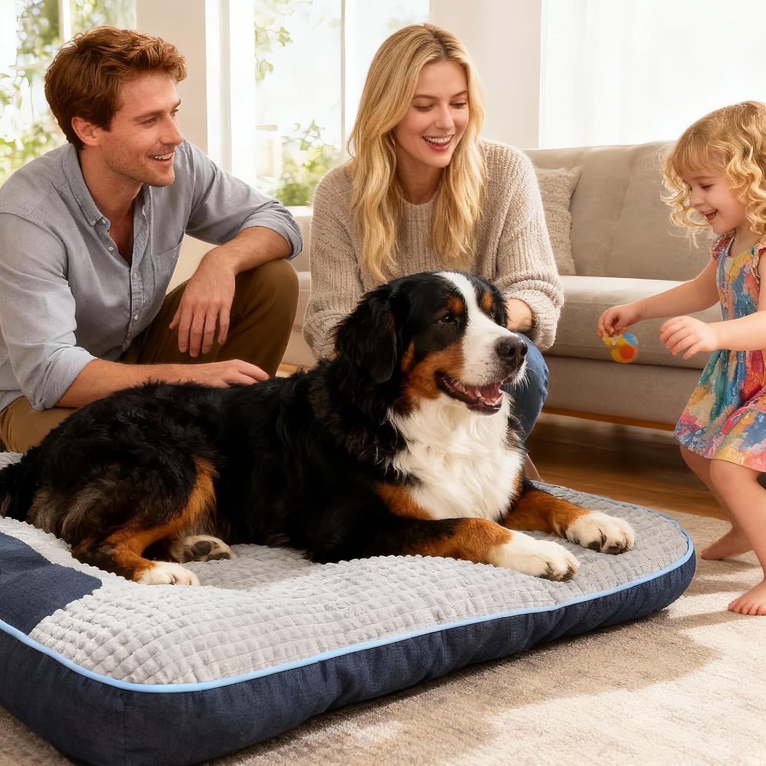 Pat ortopedic pentru caini de talie medie, dreptunghiular 32"x25"x7", canapea din plus moale, calda si durabila pentru – imaginea 6