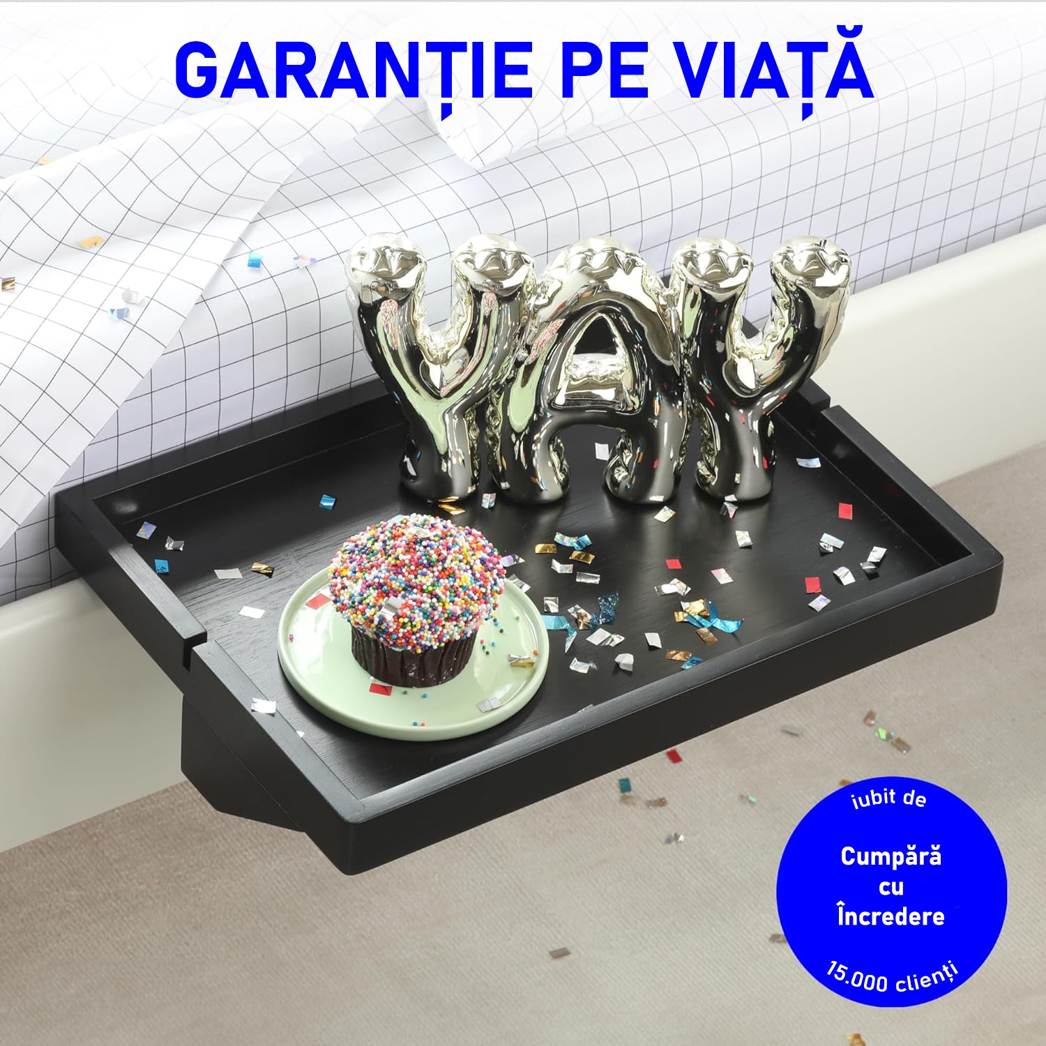 Raft pentru pat/noptiera NextWave®️, cu suport pentru telefon, incarcator, tableta si obiecte, prindere pentru cabluri – imaginea 6
