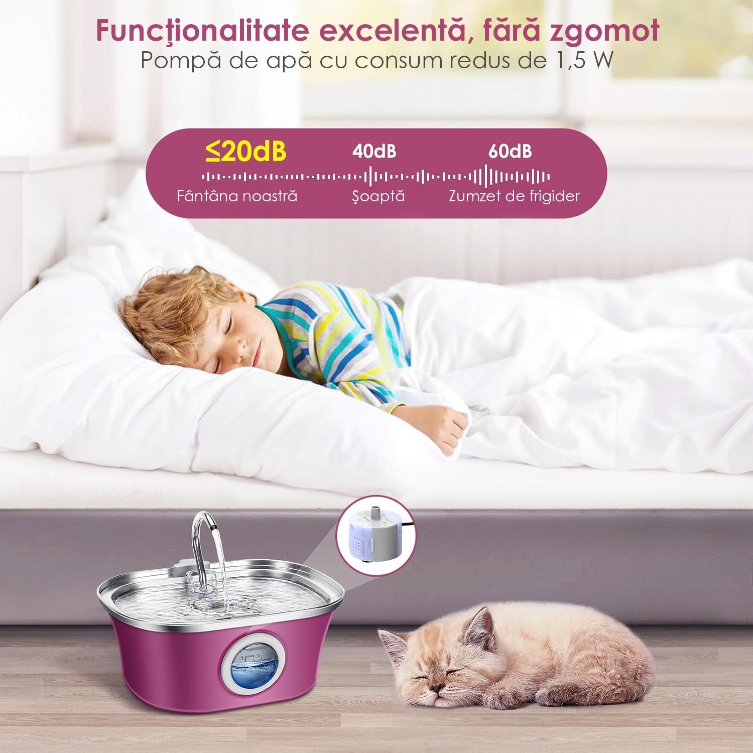 Fantana Apa Pisici si Caini NextWave®, Dispenser Automat cu fereastra mare pentru nivelul apei, purificare si filtrare prin – imaginea 6