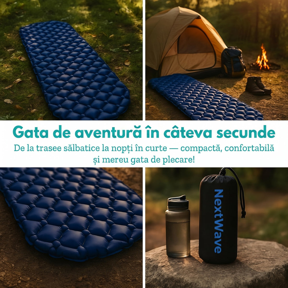 Saltea gonflabilă de camping NextWave®️, ultraușoară și compactă, impermeabilă, umflare rapidă, suport confortabil, din – imaginea 6