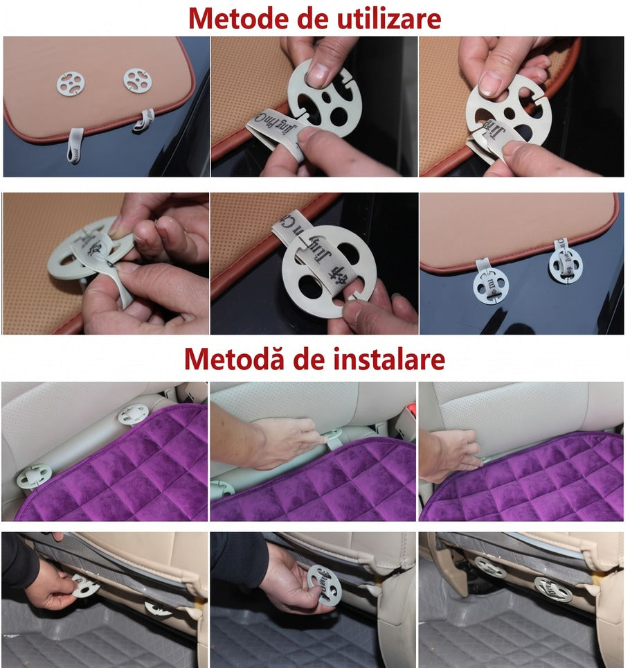Set huse scaune auto NextWave®️, 3 piese pentru protectie si confort sporit, baza antialunecare si buzunare frontale, din – imaginea 6