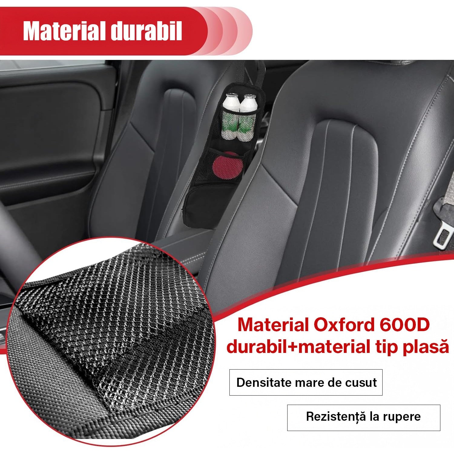 Set 2 huse laterale depozitare auto NextWave®️, organizatoare cu plasa si buzunare multiple pentru accesorii, montaj – imaginea 6