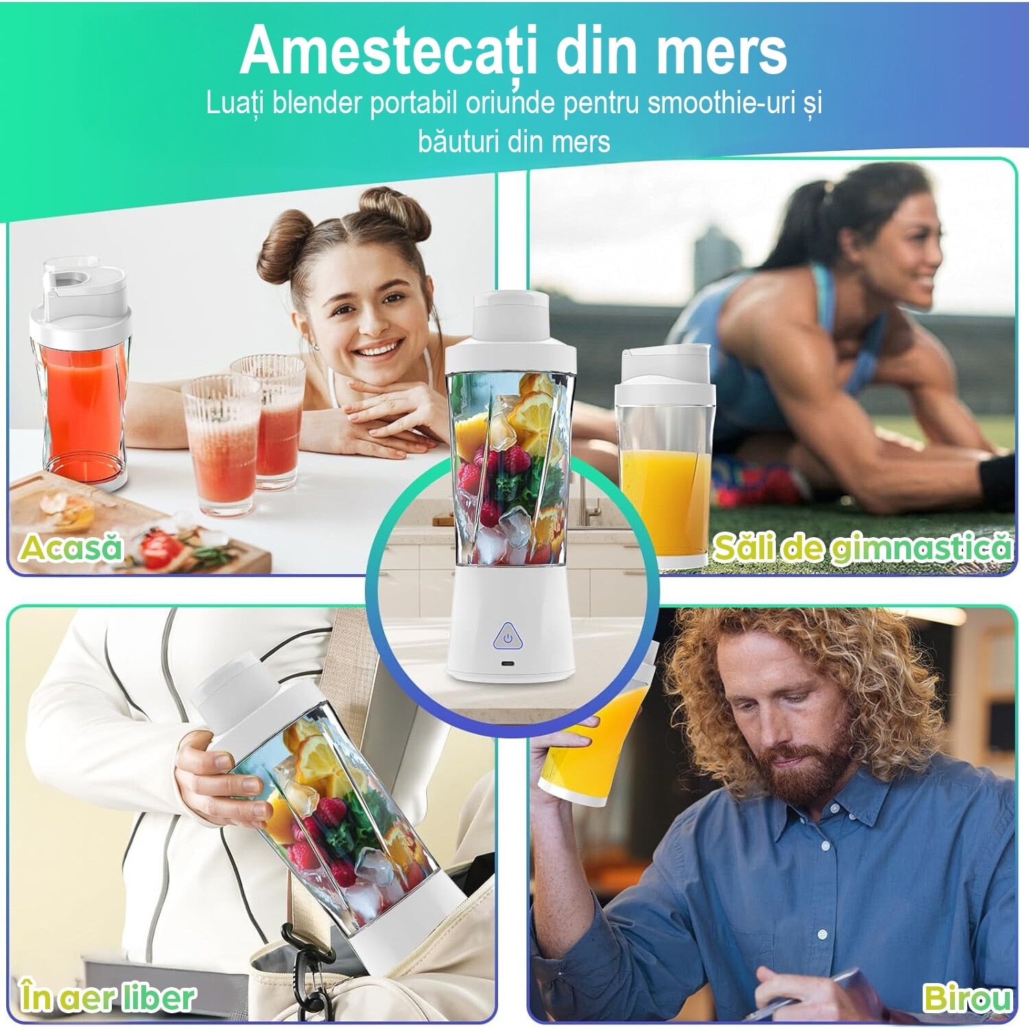 Mini Blender Electric Portabil NextWave™, Multifunctional, Auto-curatare, Autonomie Mare, Recipient detasabil cu capac – imaginea 6