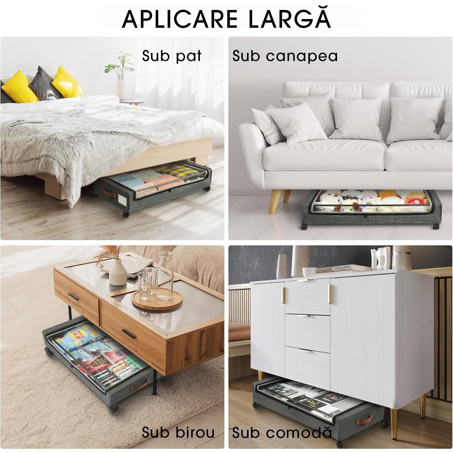 Set de 2 Organizatoare sub pat cu roti NextWave®️, capacitate mare, organizarea pantofilor, hainelor si paturilor – imaginea 6