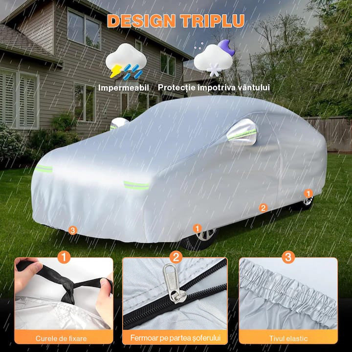 Prelata Auto Premium NextWave®️, Impermeabila, Protectie UV, Praf, Zapada, Inghet, Universala pentru Hatchback, Buzunare – imaginea 6