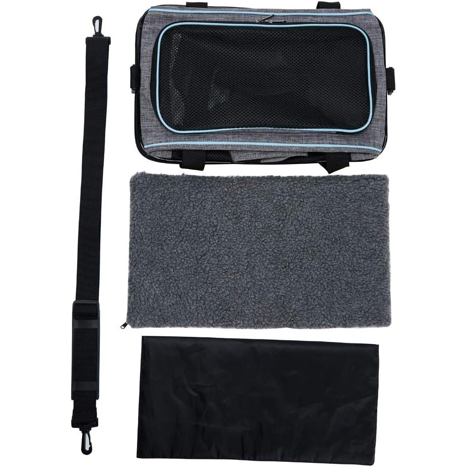 Geanta pentru transport animale mici NextWave®, pisica, caine, iepure, din panza, 45x28x28 cm, Baza rezistenta cu covoras – imaginea 6