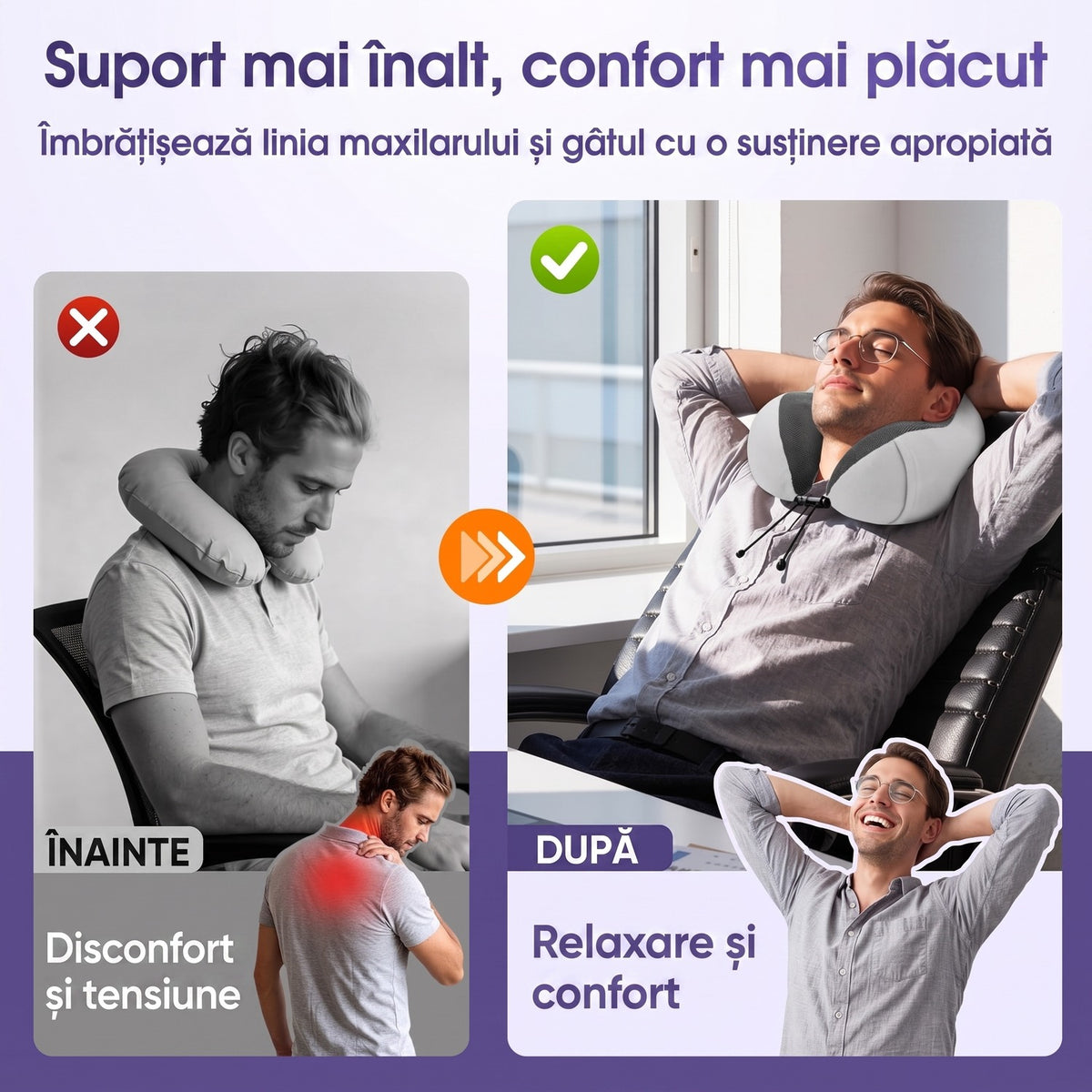 Pernă de călătorie pentru gât NextWave®️, suport ergonomic 360° pentru cap și bărbie, cataramă reglabilă, include mască de – imaginea 6