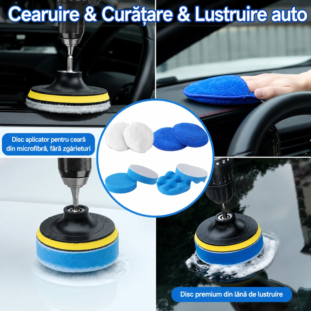 Set detailing auto NextWave®, 36 piese pentru curatare profesionala interior si exterior, perii pentru bormasina, jante – imaginea 6