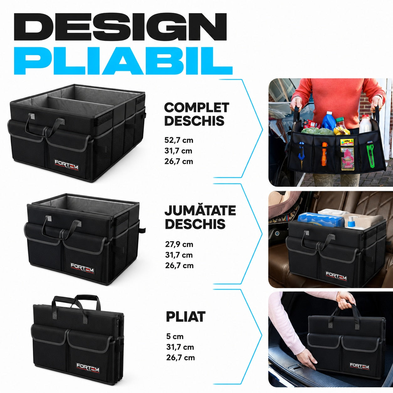Organizator portbagaj auto NextWave®, pliabil, capacitate 45 L, 2 compartimente spatioase, material Oxford 600D, baza – imaginea 6