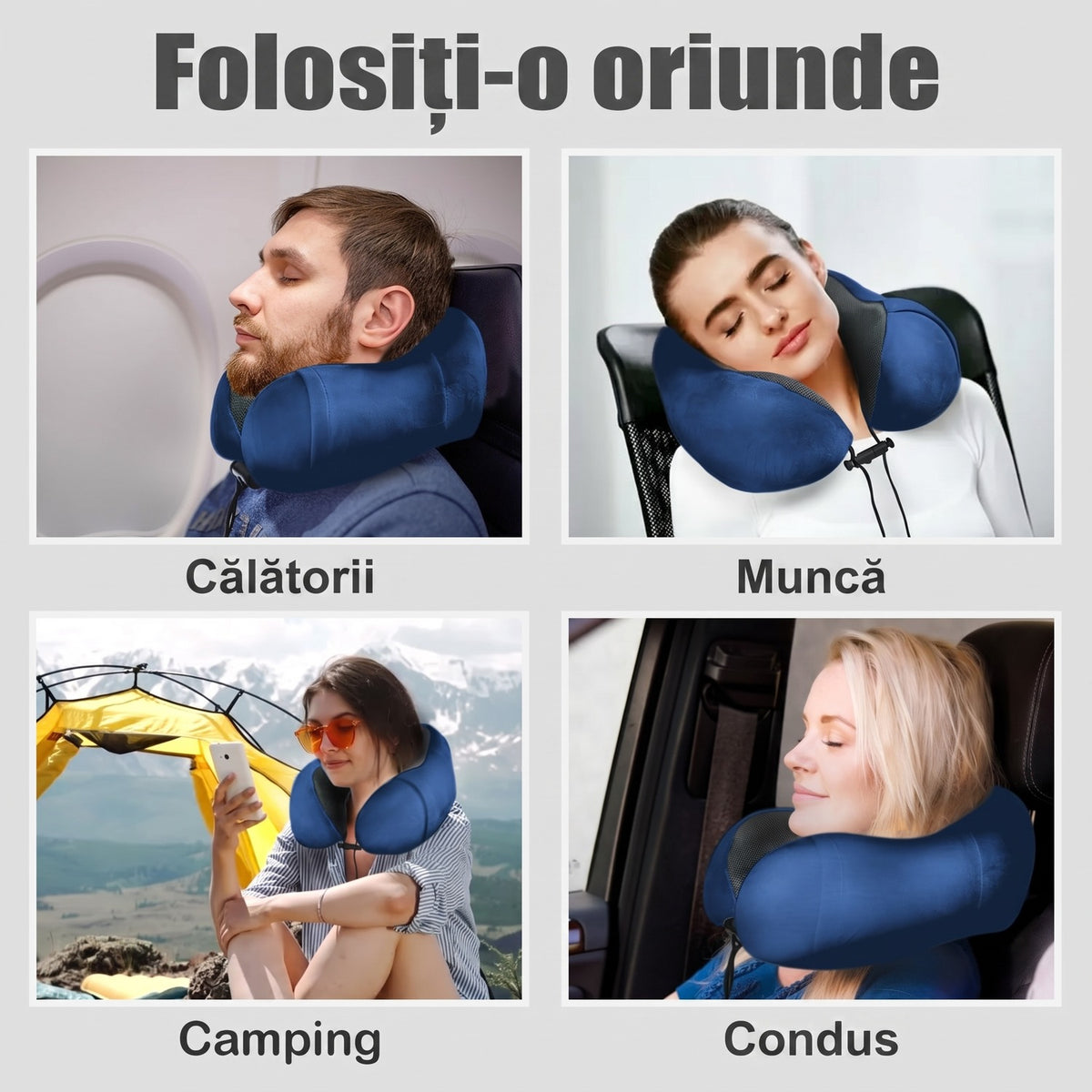Pernă de călătorie pentru gât NextWave®️, suport ergonomic cervical, spumă cu memorie, husă din catifea detașabilă și – imaginea 6