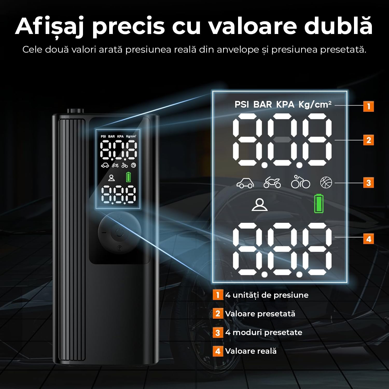 Compresor auto portabil NextWave, 150 PSI, manometru digital, iluminare LED, Negru, 22,2x8,4x14,2cm – imaginea 6