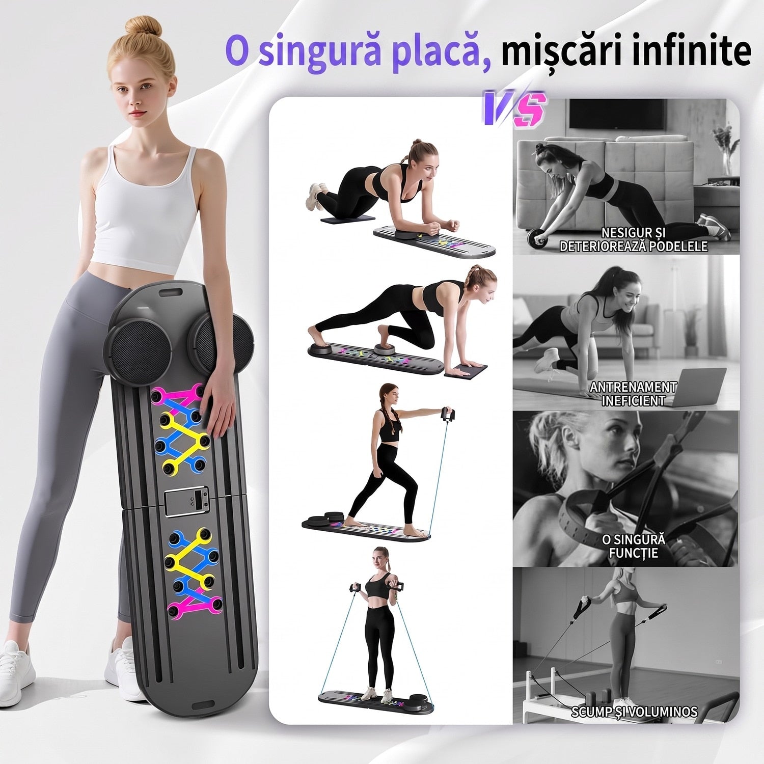 Placa Pilates multifunctionala 6-in-1 NextWave®, antrenament corporal complet si sculptare abdomene, functie rebound, afisaj – imaginea 6