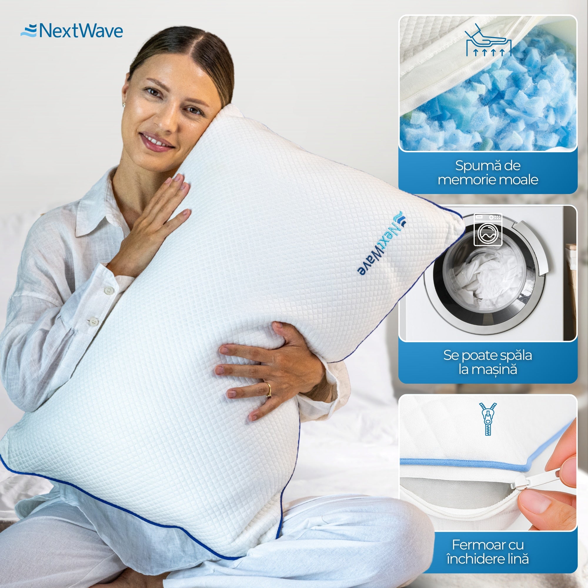 Set 2 perne ortopedice pentru dormit ajustabile NextWave™, Spuma cu Memorie Maruntita pentru Gat si Suport Cervical, 2 Zone – imaginea 6