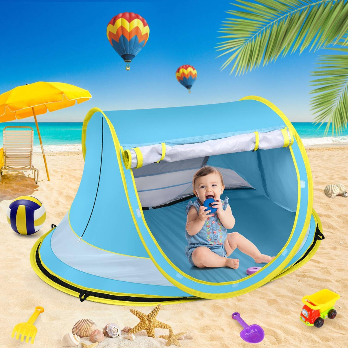 Cort de plaja pentru bebelusi NextWave®️, protectie solara UPF 50+, deschidere rapida pop-up, plasa respirabila pentru – imaginea 6