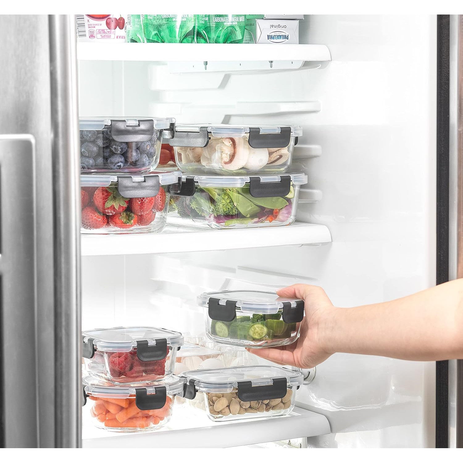 Set 12 Caserole Alimentare din sticla NextWave®️ Capace Etanse, Depozitare Frigider si Congelator, Potrivite pentru – imaginea 6