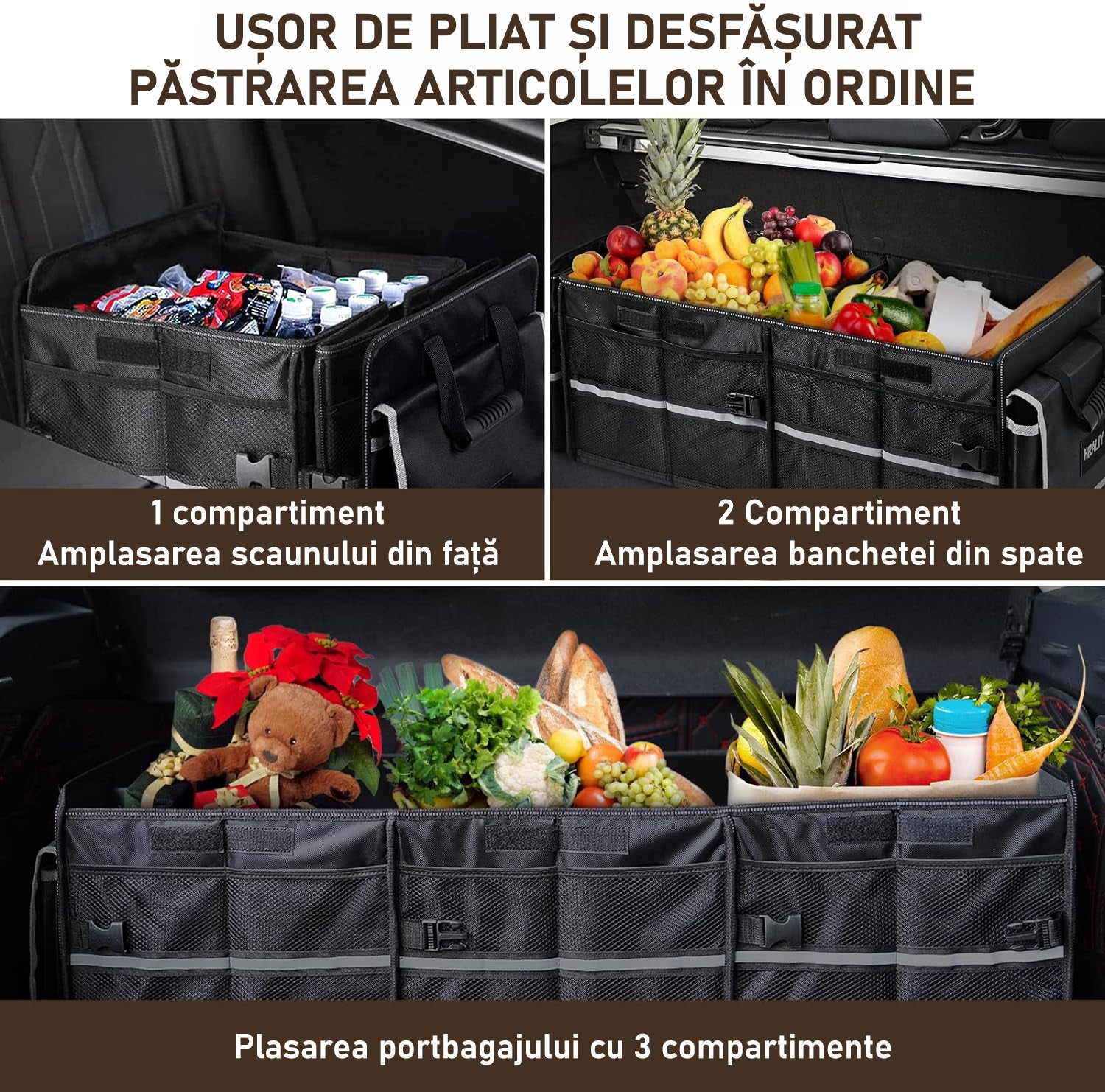 Organizator portbagaj auto cu Geanta Termica NextWave®️ si chingi de ancorare, Multifunctional, Pliabil, 6 compartimente – imaginea 6
