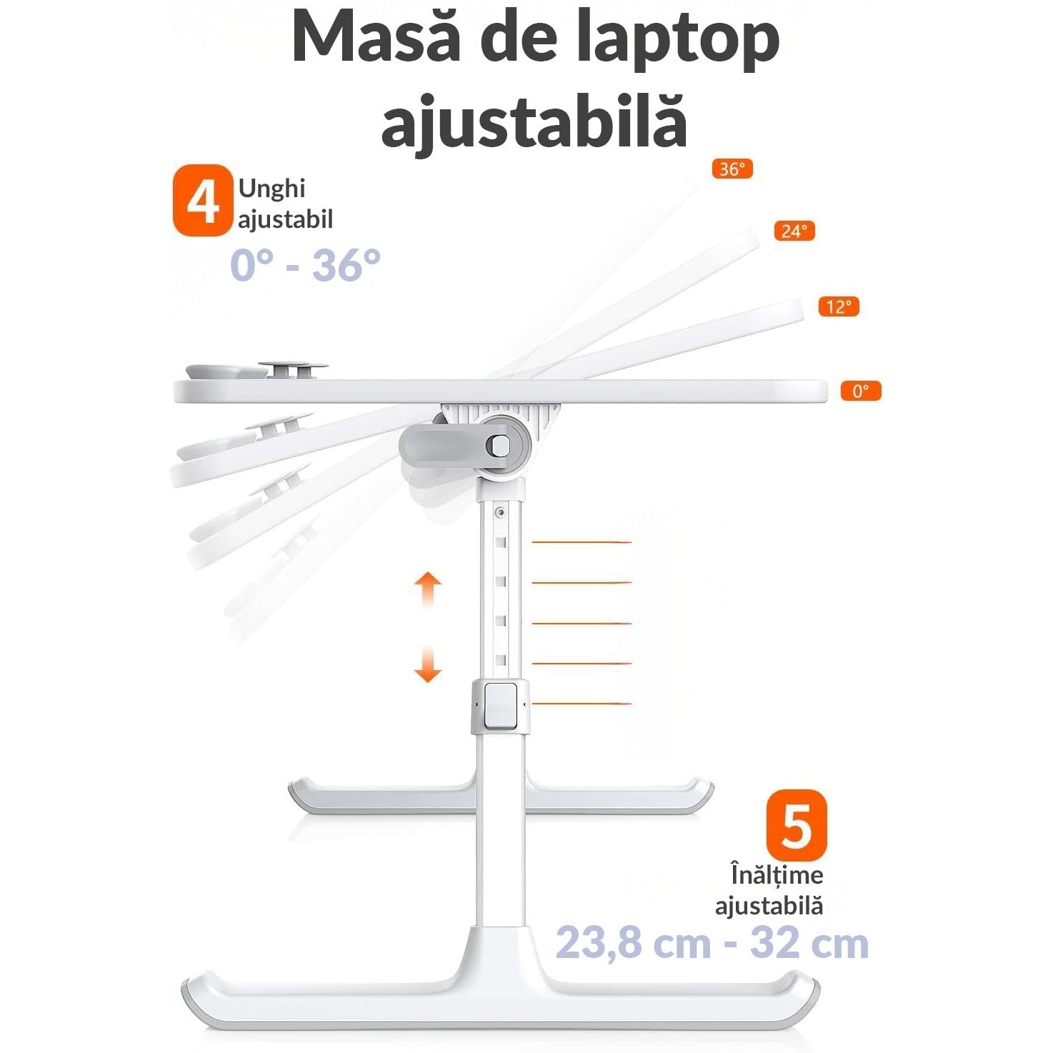 Masa pliabila pentru Laptop NextWave®️, pentru birou, pat sau canapea, 5 niveluri de inaltime si 4 unghiuri de inclinare – imaginea 6