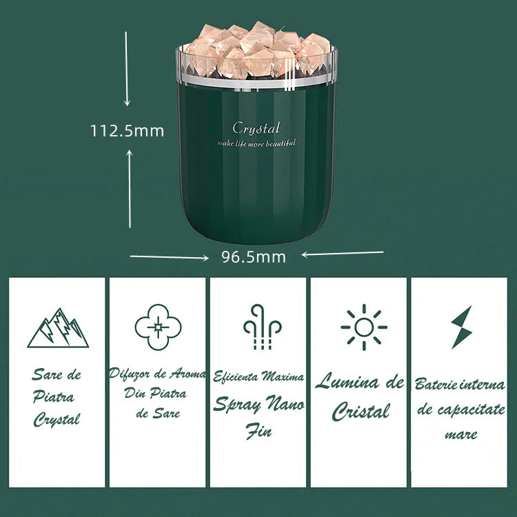 Umidificator de aer Ultrasonic NextWave®, cu difuzor aromaterapie, pietre din sare de Himalaya, Baterie reincarcabila – imaginea 6