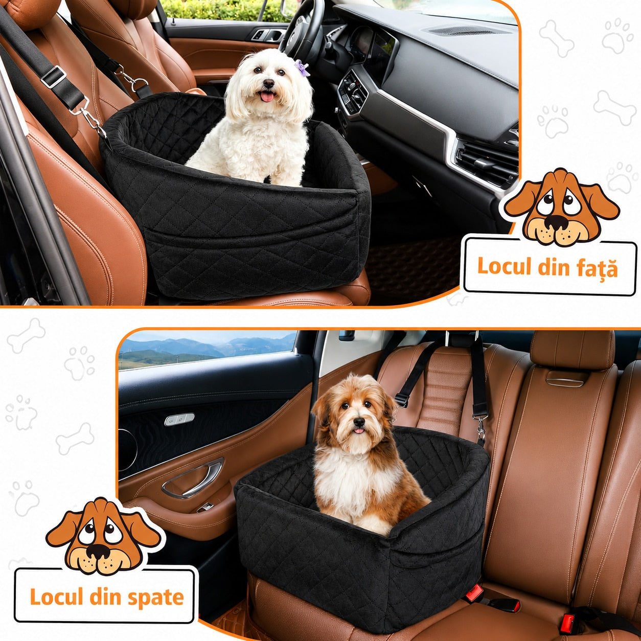 Scaun auto pentru caini NextWave®, detasabil si lavabil, pentru animale de pana la 13,6 kg, cu centura de siguranta, curele – imaginea 6