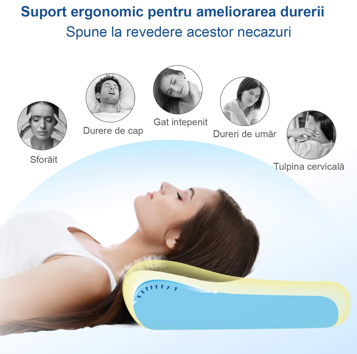 Perna pentru dormit ortopedica NextWave™, Spuma cu Memorie ergonomica pentru Gat si Suport Cervical, Husa lavabila, Ideala – imaginea 6
