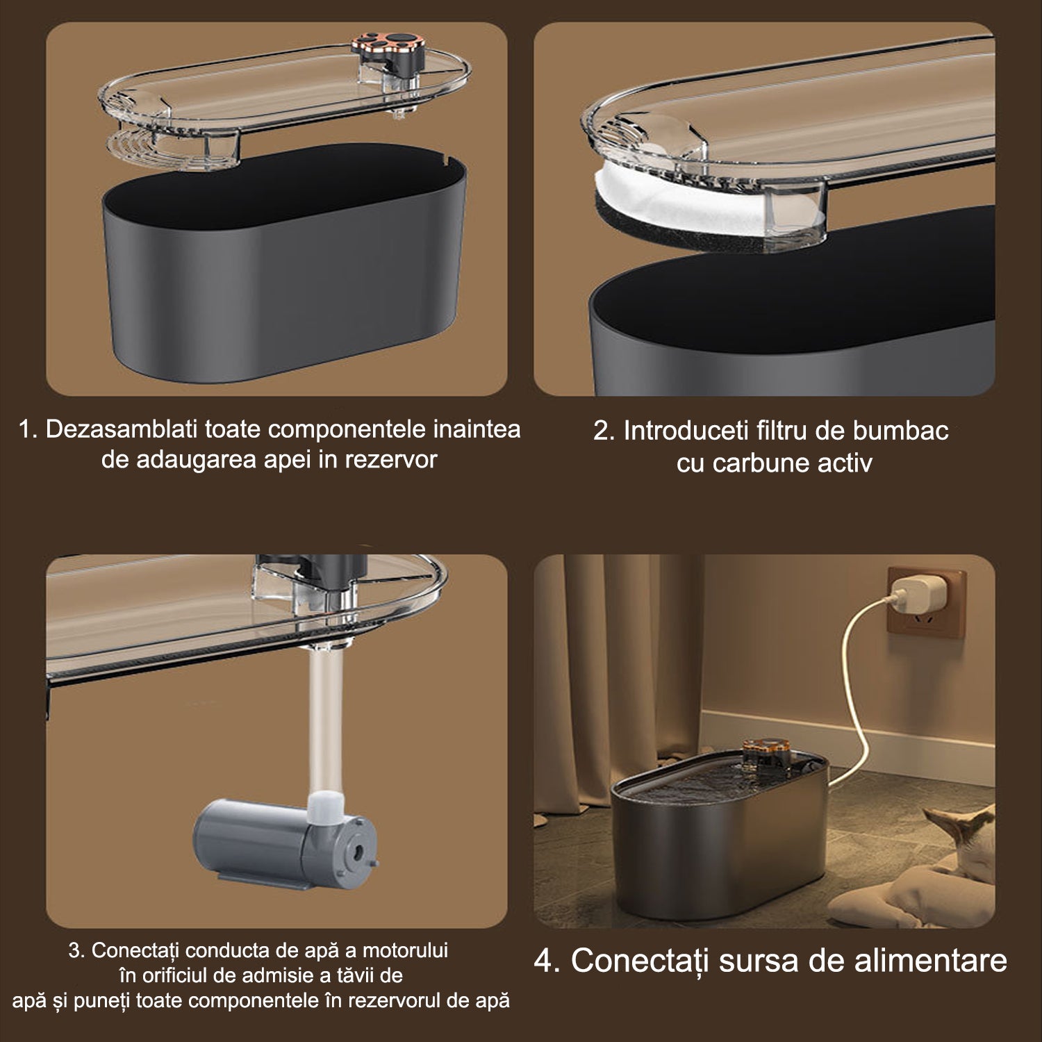 Dispenser apa automat NextWave®, tip fantana pentru pisici si caini, cu purificare si filtrare prin carbune activ, 3L – imaginea 6