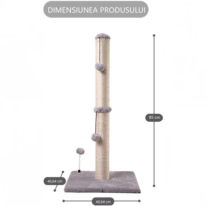 Ansamblu de joaca pentru pisici adulte sau pui, stalp pentru ascutit ghearelor, 2 bile suspendate, confectionat din sisan – imaginea 6