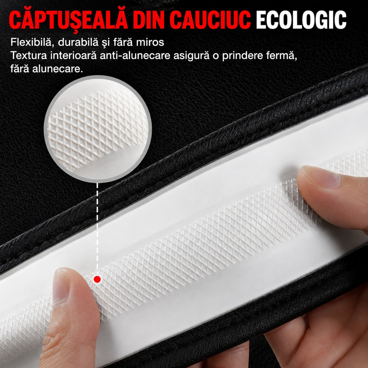 Husa volan auto NextWave®, din piele ecologica din microfibra, interior antiderapant din cauciuc, cusaturi ranforsate – imaginea 6
