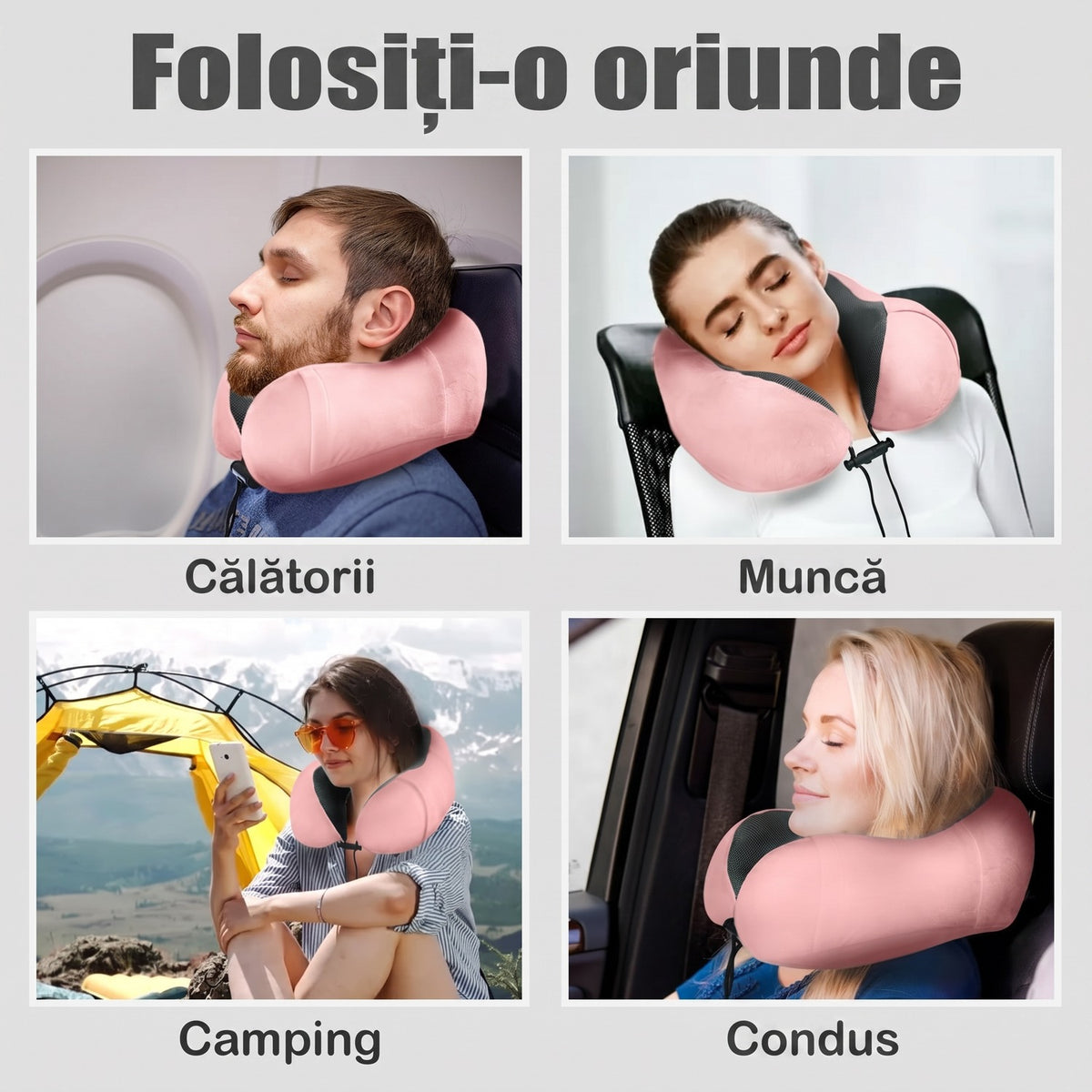 Pernă de călătorie pentru gât NextWave®️, suport cervical ergonomic în formă de U, șnur reglabil, husă lavabilă din velur – imaginea 6