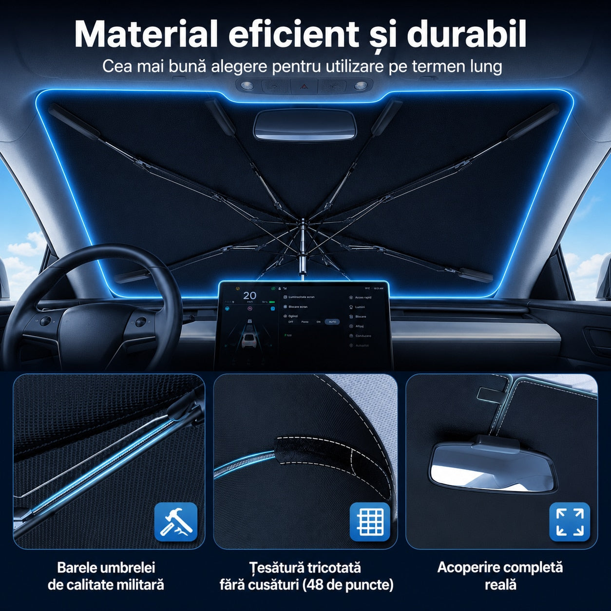 Parasolar auto NextWave® tip umbrela pentru parbriz, material reflectorizant 240T cu strat de racire, protectie UV si – imaginea 6
