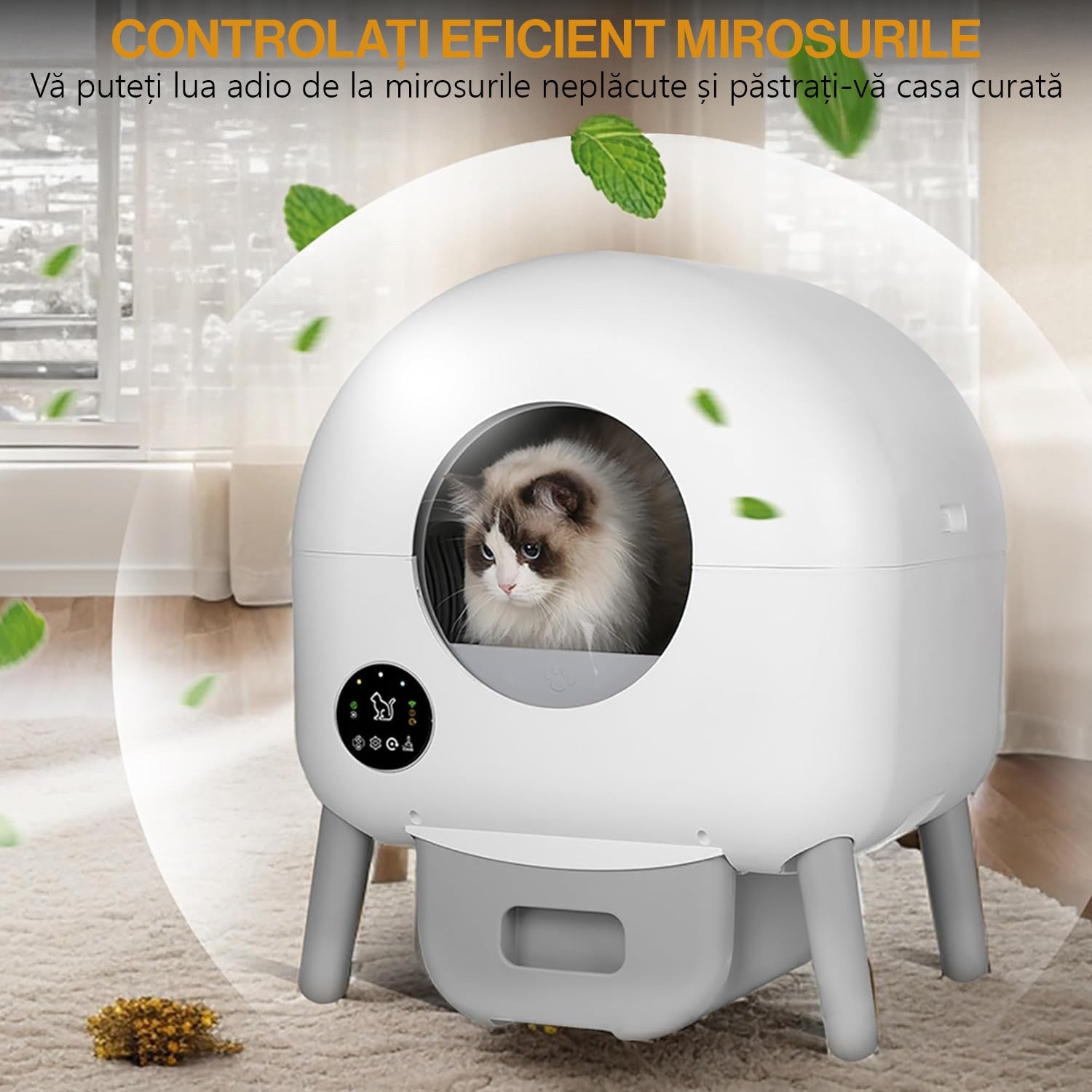 Litiera Automata Smart NextWave®️ pentru pisica, toaleta inteligenta cu functii de auto-curatare, Aplicatie Mobila, Senzori – imaginea 6