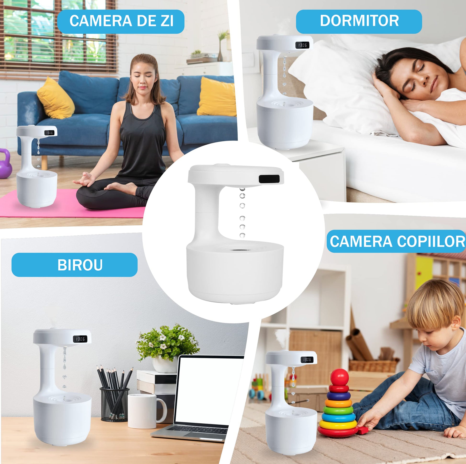 Umidificator anti-gravitational Ultrasonic NextWave™, difuzor aromaterapie, capacitate 800ml, senzor anti-uscare, afisaj – imaginea 6