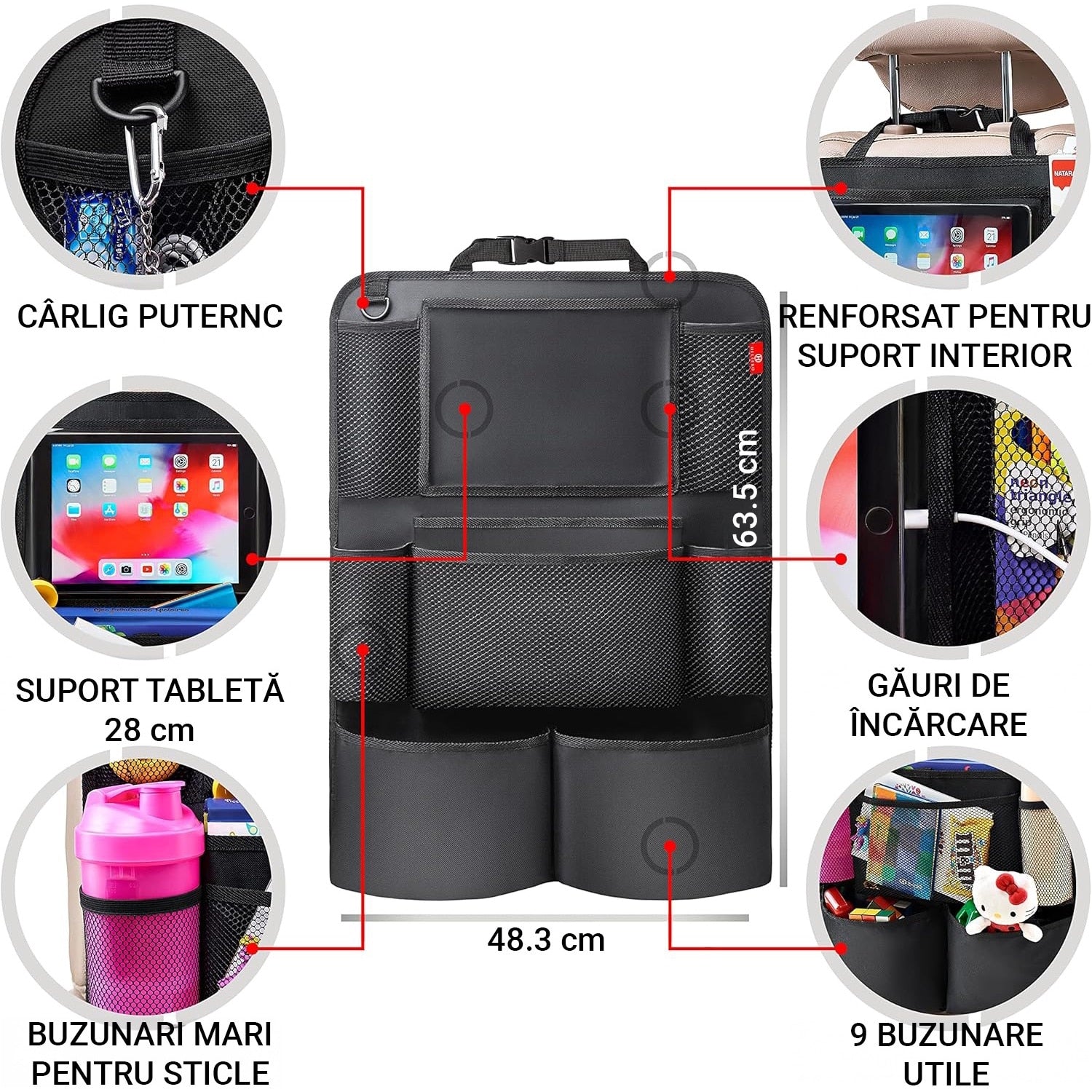 Huse Auto pentru spatarul scaunelor din fata NextWave®, Protectie spatar pentru masina, Organizator auto rezistent la Apa, 9 – imaginea 6