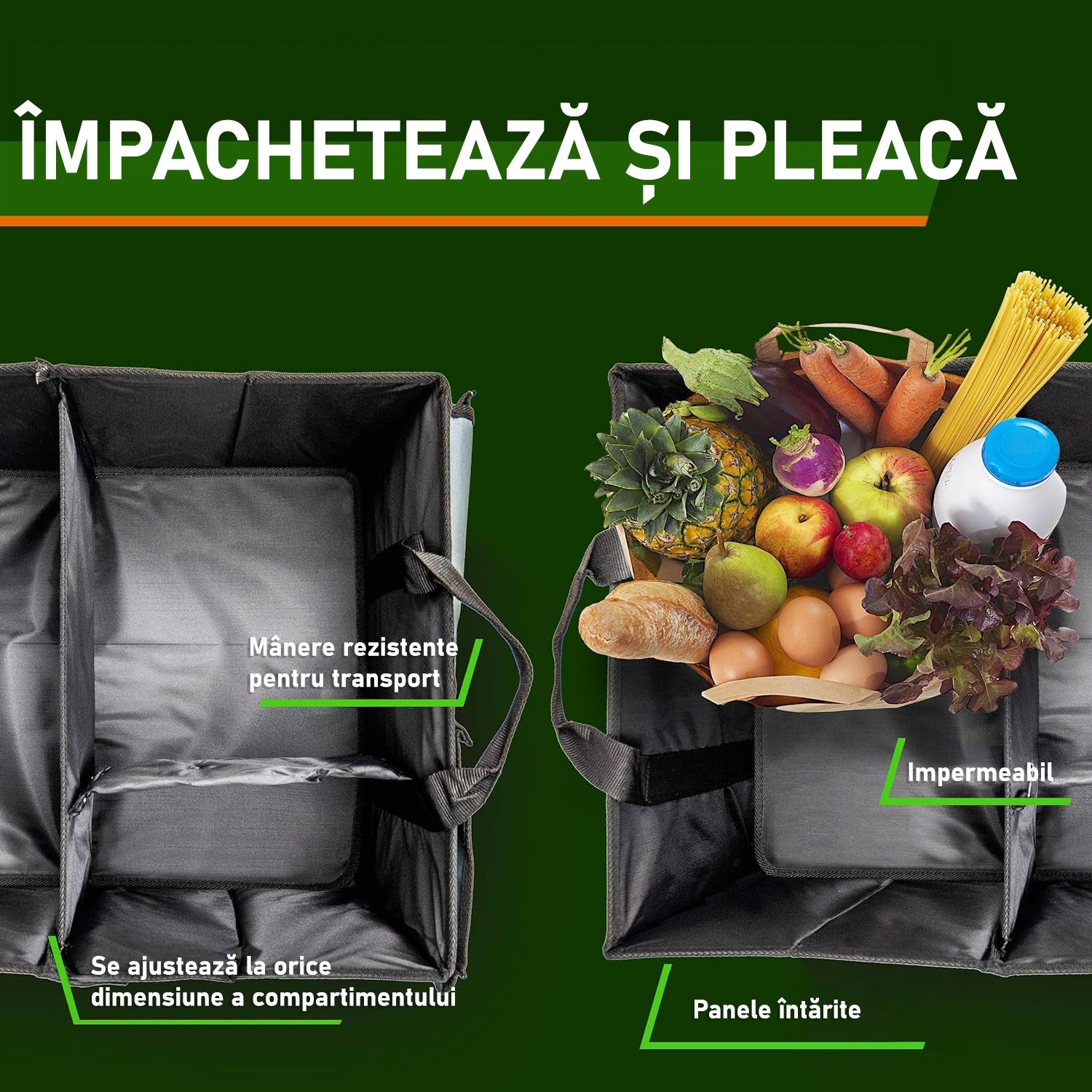Organizator portbagaj auto NextWave®️ cu chingi de ancorare, Multifunctional, Pliabil, 9 compartimente, Capacitate 60L – imaginea 6