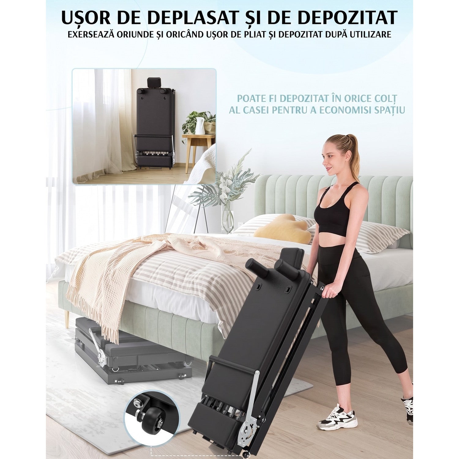 Aparat Pilates Reformer pliabil NextWave®️, pentru antrenamentul complet al corpului si recuperare, rezistenta dubla – imaginea 6