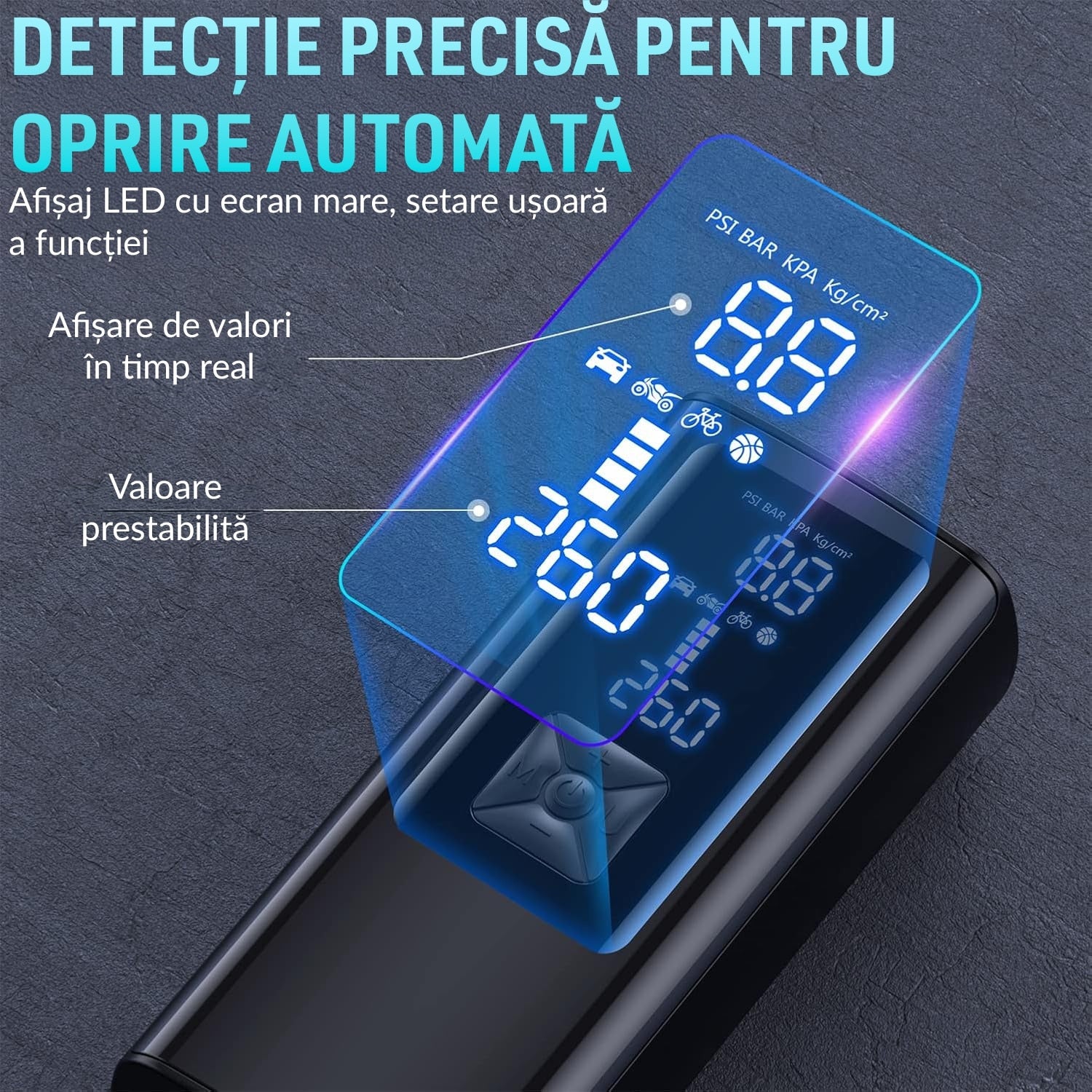 Compresor Auto Portabil Digital NextWave cu accumulator, 150PSI/10 Bari, Baterie Reincarcabila, pentru Anvelope Auto – imaginea 6