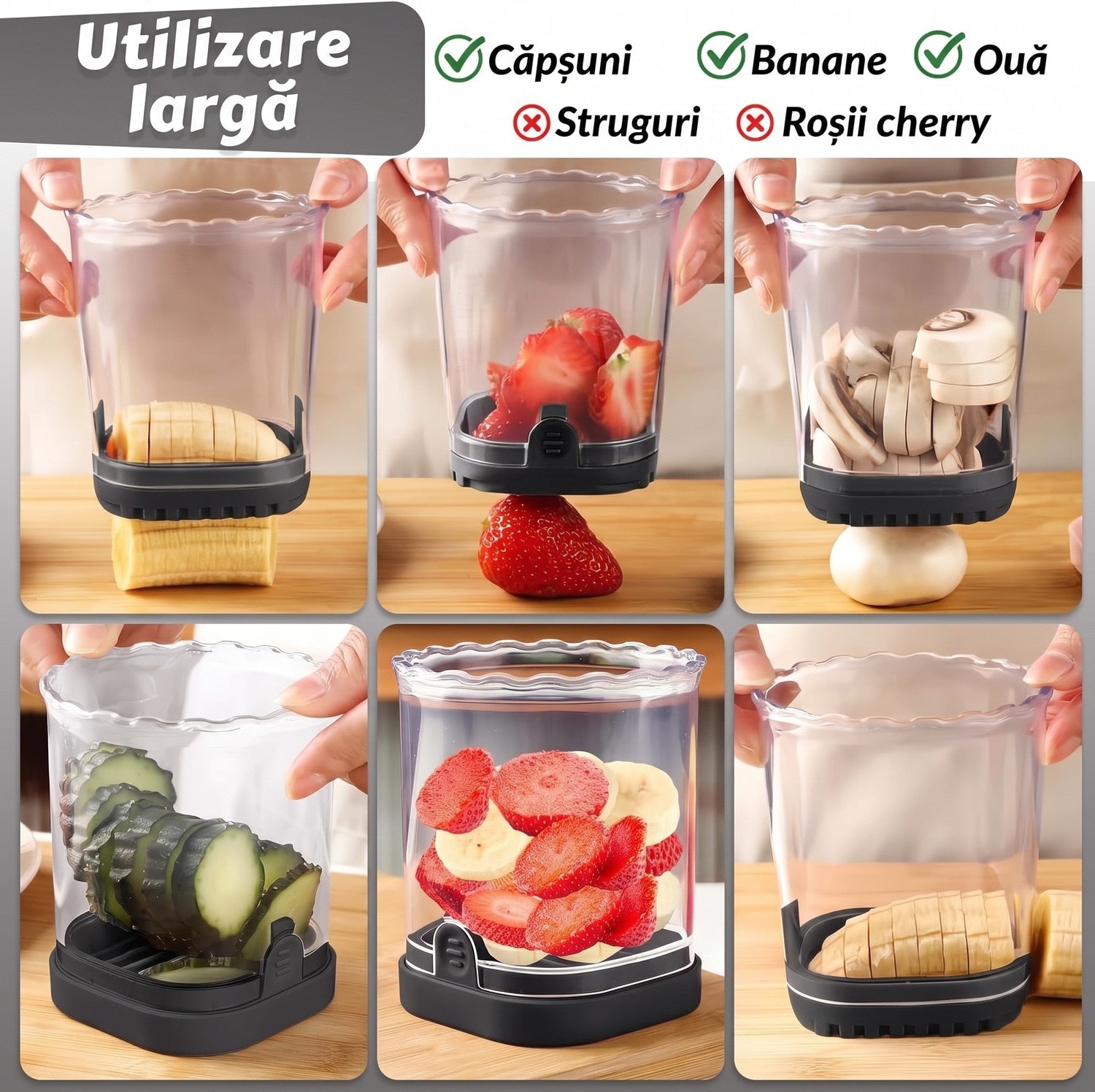 Feliator pentru fructe si capsuni NextWave®️, taiere rapida si uniforma in 8 felii, baza cu placa de impingere, lama – imaginea 6