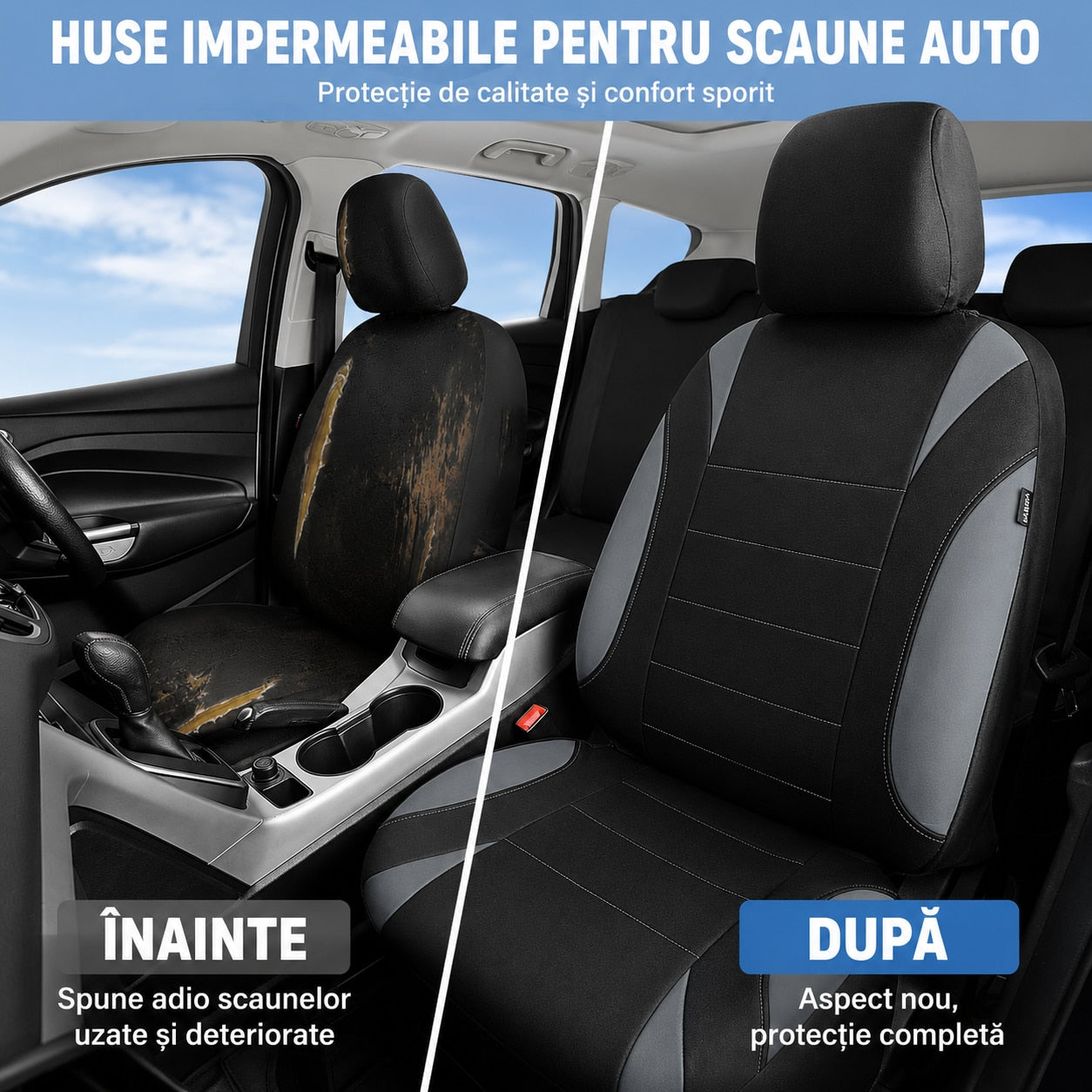 Set huse auto NextWave® pentru scaune fata, 4 piese, neopren impermeabil cu strat EVA de 5 mm, compatibile cu airbag lateral – imaginea 6