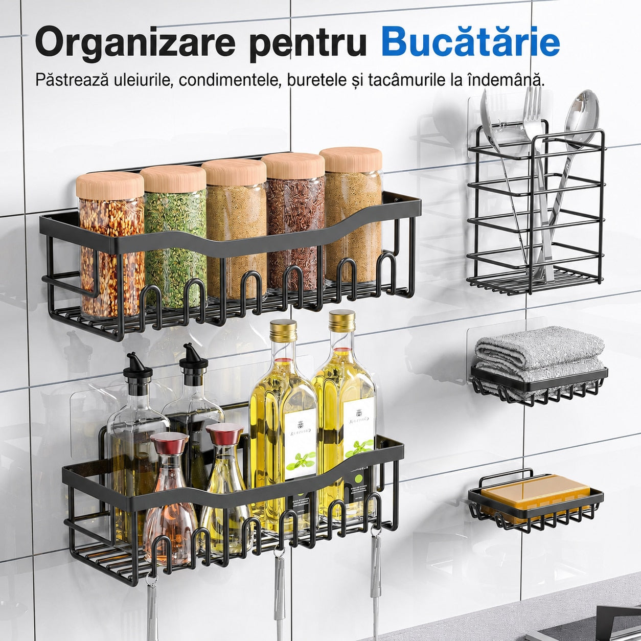 Raft de Baie NextWave® la set, 5 piese cu 2 rafturi pentru dus, 2 suporturi pentru sapun si 1 suport pentru periute, din – imaginea 6