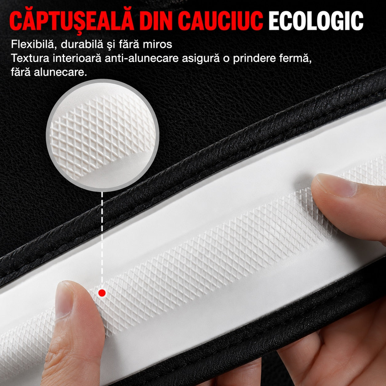 Husa volan auto NextWave®, din piele ecologica din microfibra, interior antiderapant din cauciuc, cusaturi ranforsate – imaginea 6