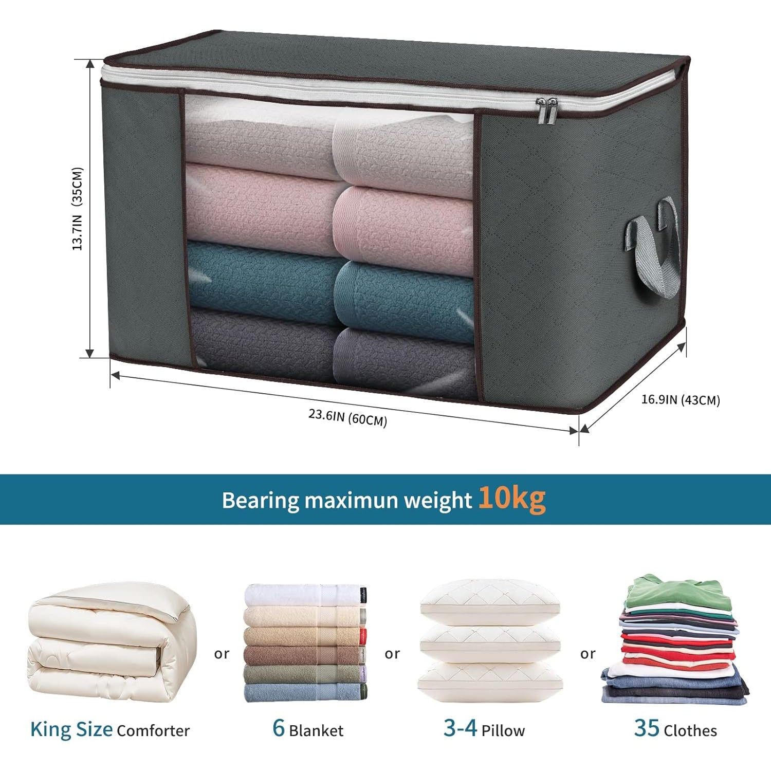 Set 4 huse depozitare cu fermoar NextWave®️, Organizator pentru haine, Cu fereastra transparenta, Rezistent la praf si – imaginea 6